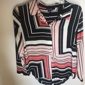 Pink, coral black blouse